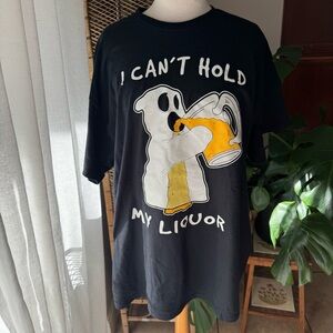 Halloween Black Graphic T-Shirt with Ghost Design